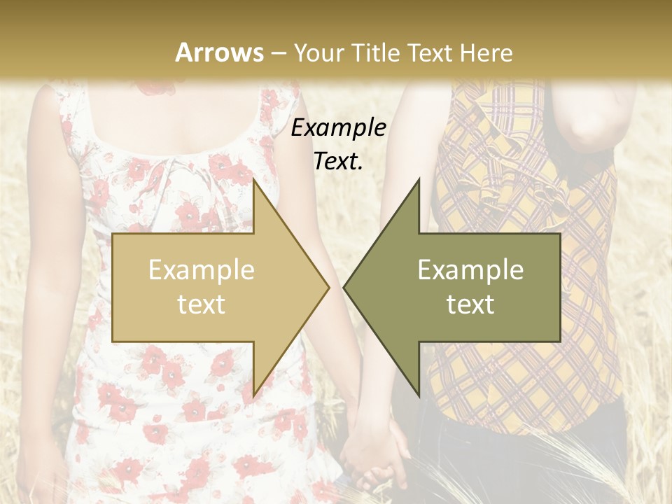 Two Young Girls In Wheat Field Holding Hands PowerPoint Template