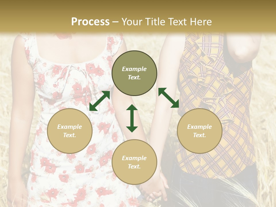 Two Young Girls In Wheat Field Holding Hands PowerPoint Template