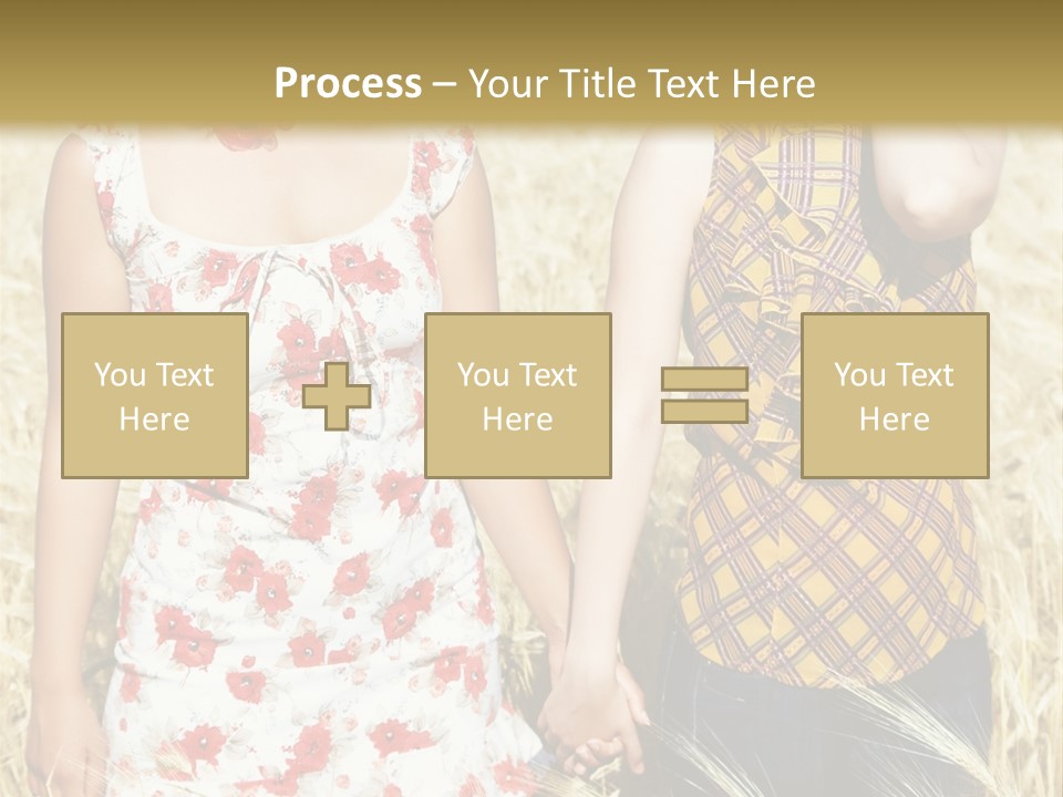 Two Young Girls In Wheat Field Holding Hands PowerPoint Template