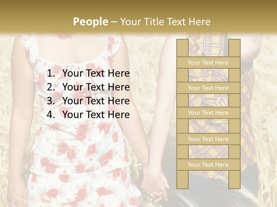 Two Young Girls In Wheat Field Holding Hands PowerPoint Template