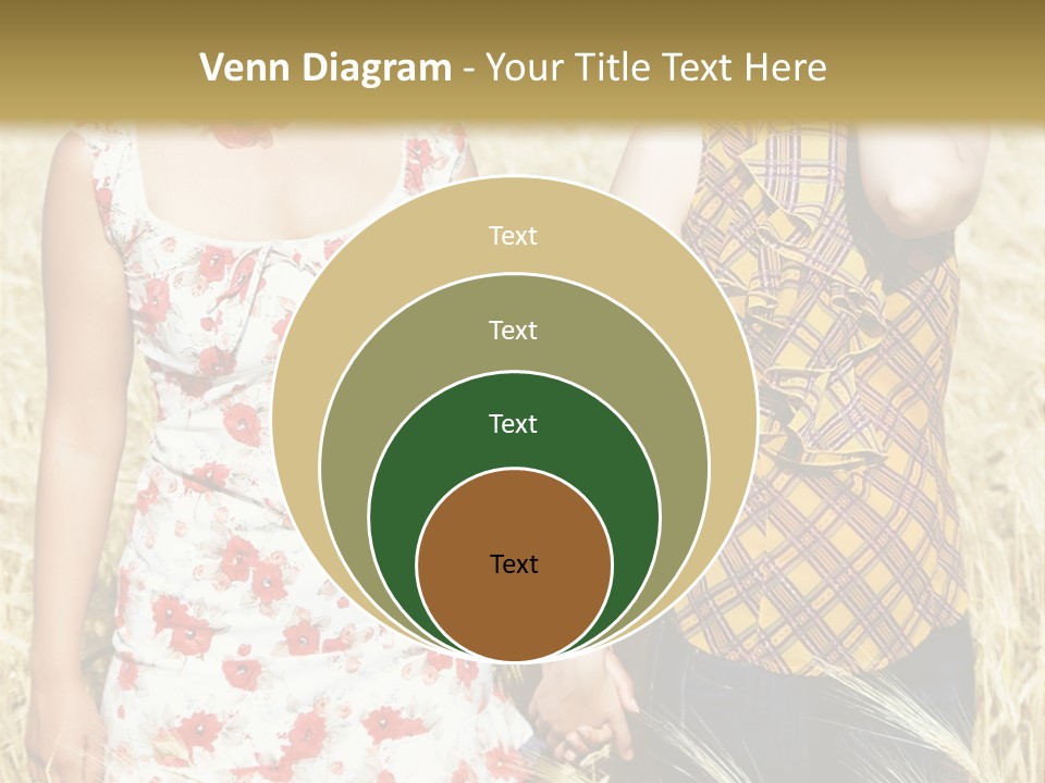 Two Young Girls In Wheat Field Holding Hands PowerPoint Template