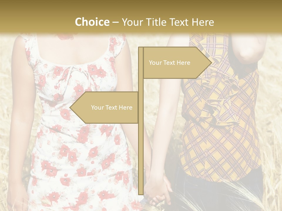 Two Young Girls In Wheat Field Holding Hands PowerPoint Template