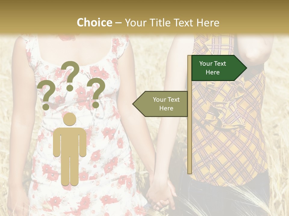 Two Young Girls In Wheat Field Holding Hands PowerPoint Template