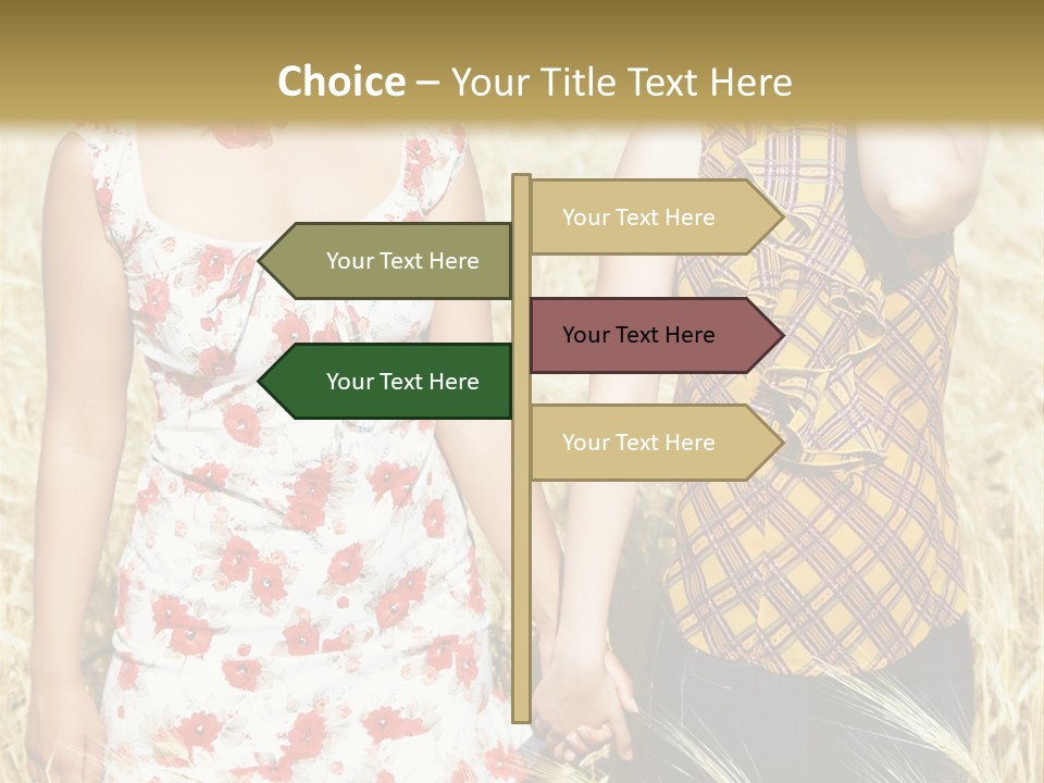 Two Young Girls In Wheat Field Holding Hands PowerPoint Template