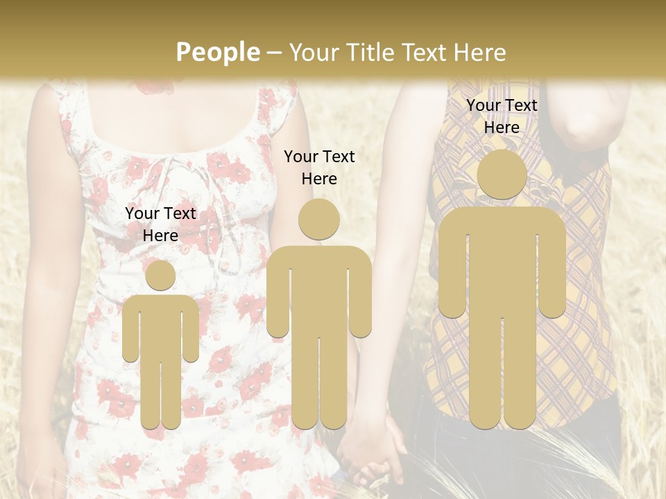 Two Young Girls In Wheat Field Holding Hands PowerPoint Template