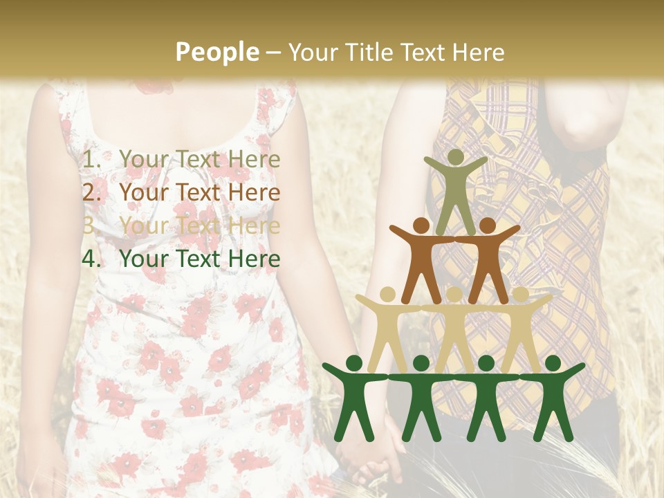 Two Young Girls In Wheat Field Holding Hands PowerPoint Template