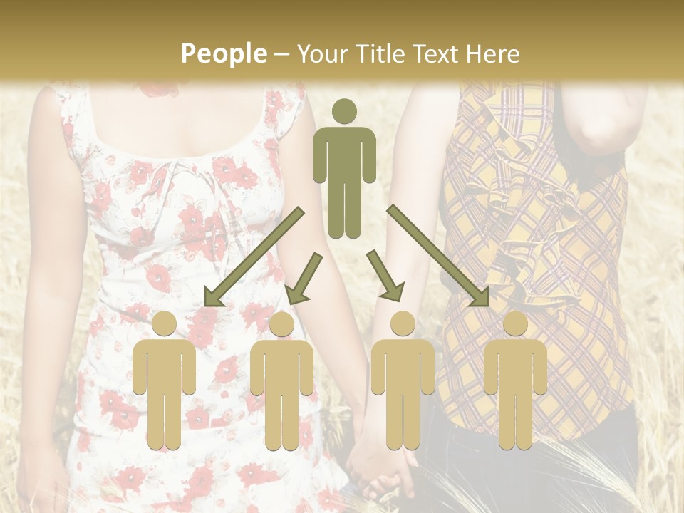 Two Young Girls In Wheat Field Holding Hands PowerPoint Template
