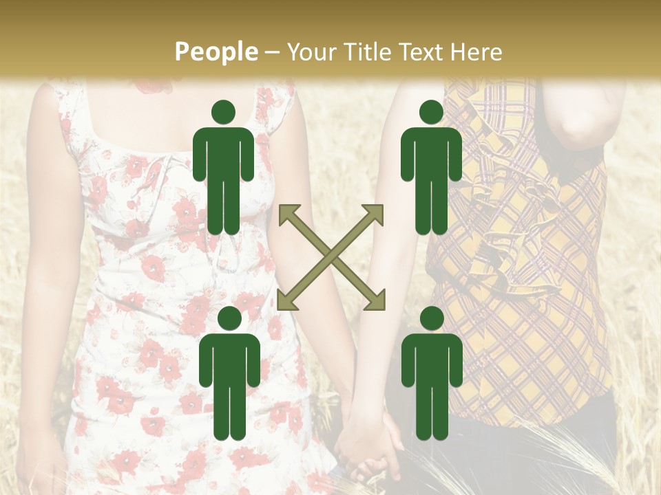 Two Young Girls In Wheat Field Holding Hands PowerPoint Template