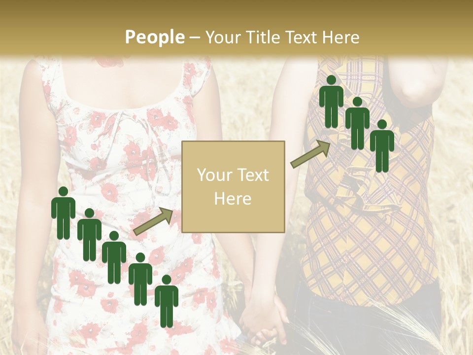 Two Young Girls In Wheat Field Holding Hands PowerPoint Template