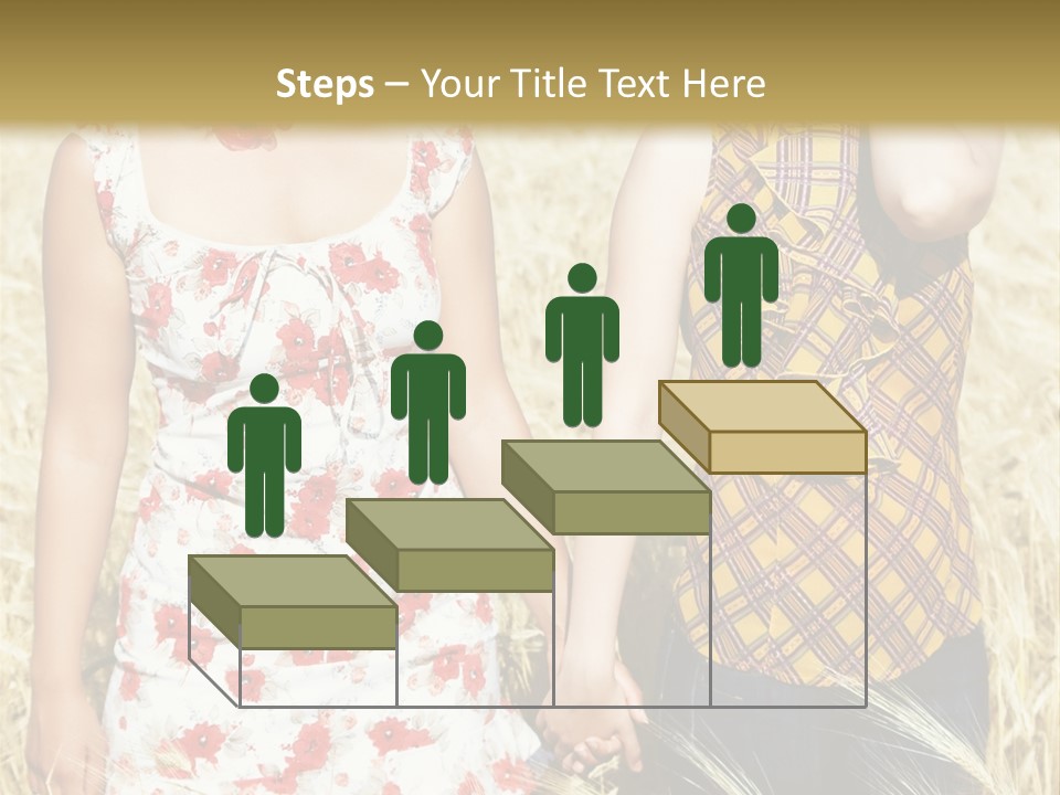 Two Young Girls In Wheat Field Holding Hands PowerPoint Template