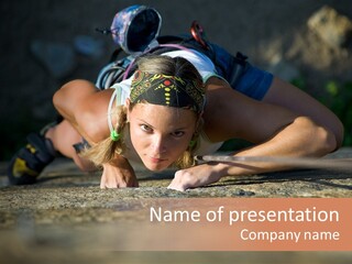 Vertical Image Of Woman Doing Exercise On The Mountain PowerPoint Template