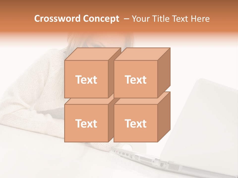 A Woman Sitting At A Table With A Laptop Computer PowerPoint Template