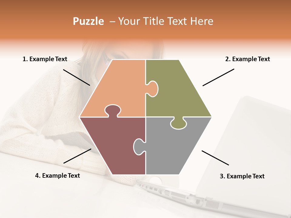 A Woman Sitting At A Table With A Laptop Computer PowerPoint Template