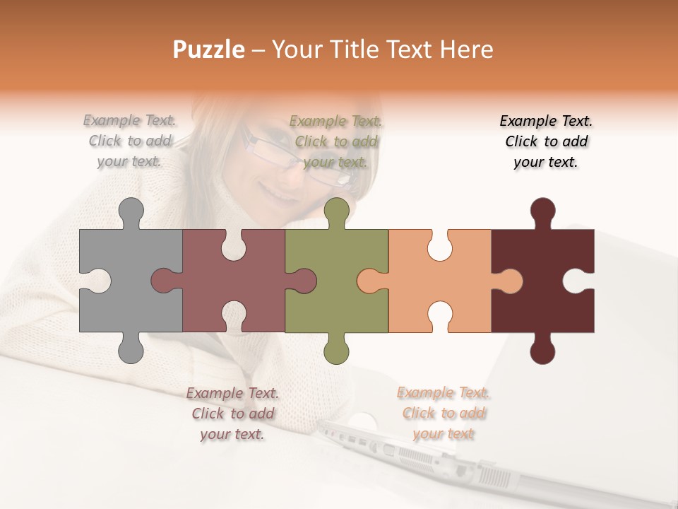 A Woman Sitting At A Table With A Laptop Computer PowerPoint Template