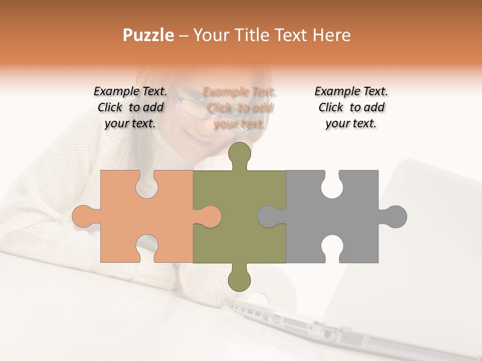 A Woman Sitting At A Table With A Laptop Computer PowerPoint Template