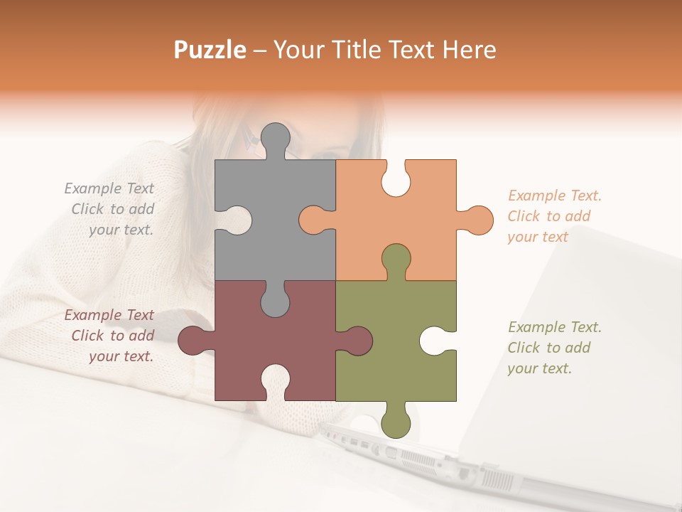 A Woman Sitting At A Table With A Laptop Computer PowerPoint Template