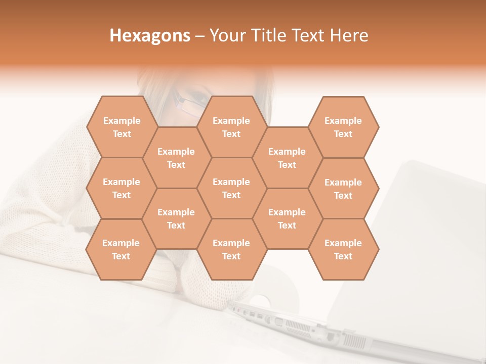 A Woman Sitting At A Table With A Laptop Computer PowerPoint Template