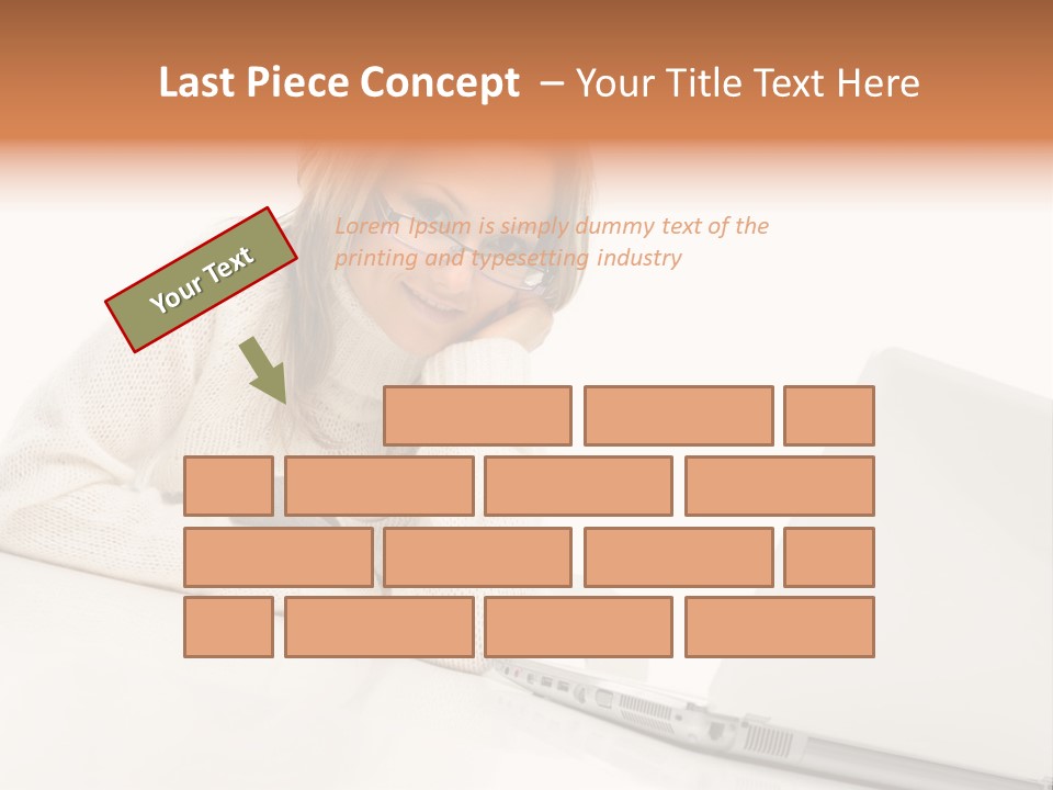 A Woman Sitting At A Table With A Laptop Computer PowerPoint Template