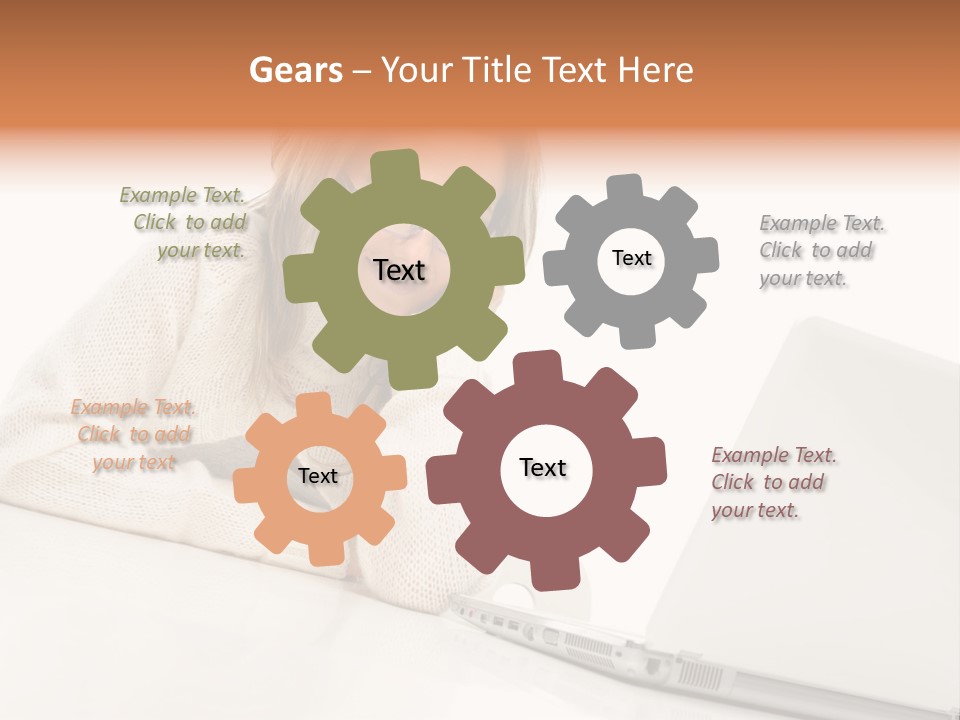 A Woman Sitting At A Table With A Laptop Computer PowerPoint Template