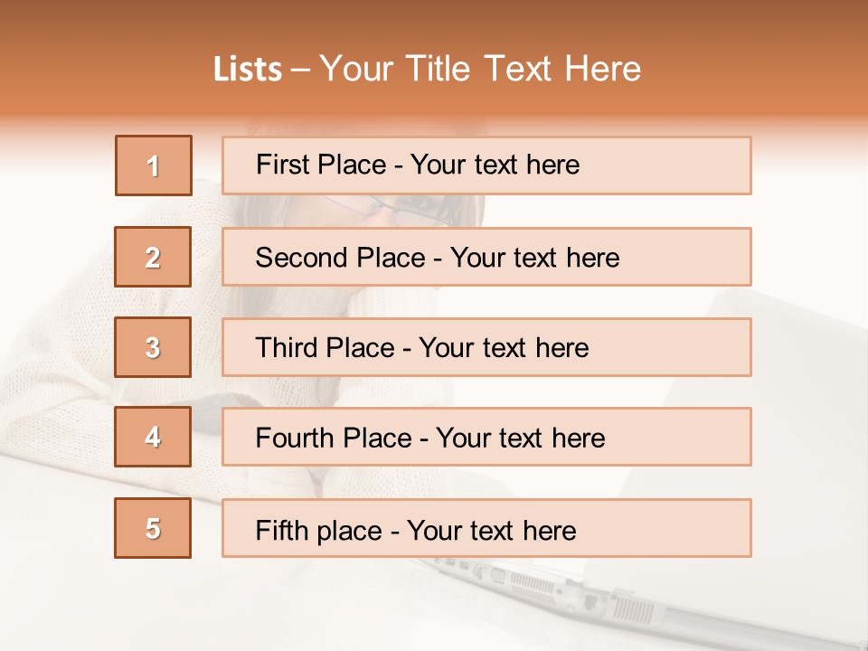 A Woman Sitting At A Table With A Laptop Computer PowerPoint Template