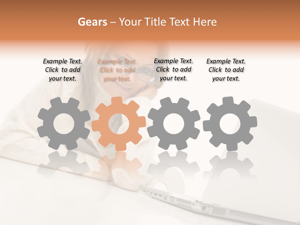 A Woman Sitting At A Table With A Laptop Computer PowerPoint Template