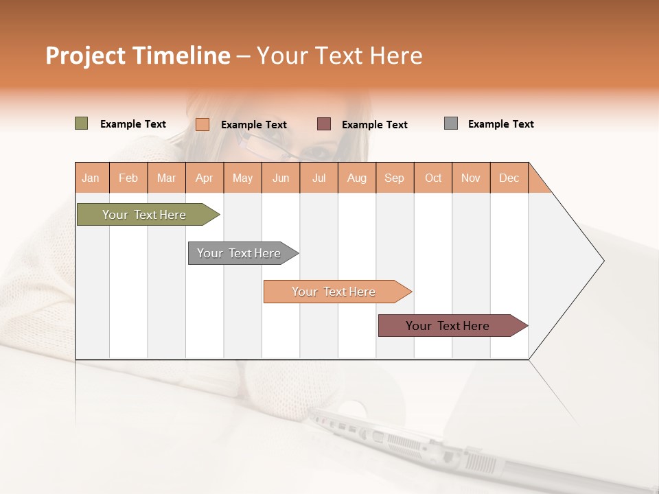A Woman Sitting At A Table With A Laptop Computer PowerPoint Template