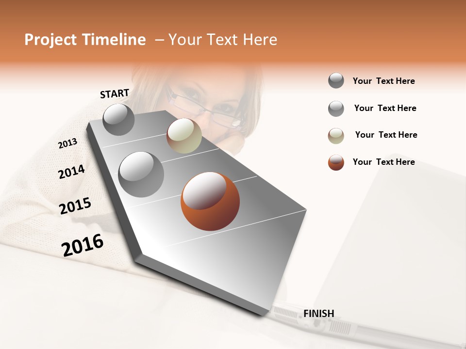 A Woman Sitting At A Table With A Laptop Computer PowerPoint Template