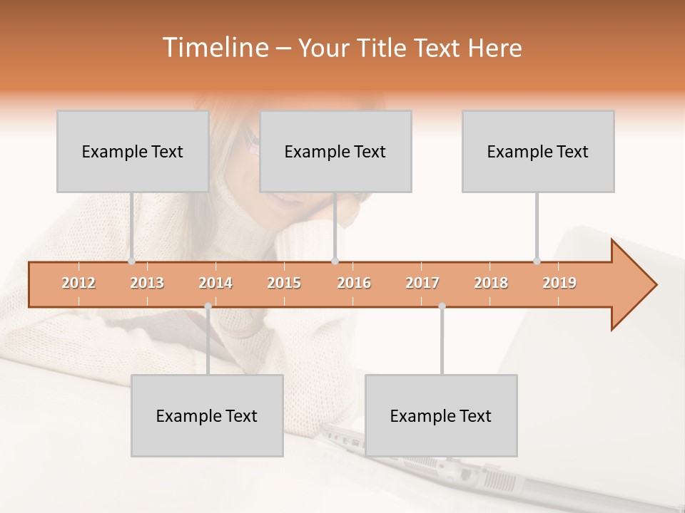 A Woman Sitting At A Table With A Laptop Computer PowerPoint Template
