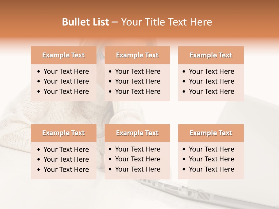 A Woman Sitting At A Table With A Laptop Computer PowerPoint Template