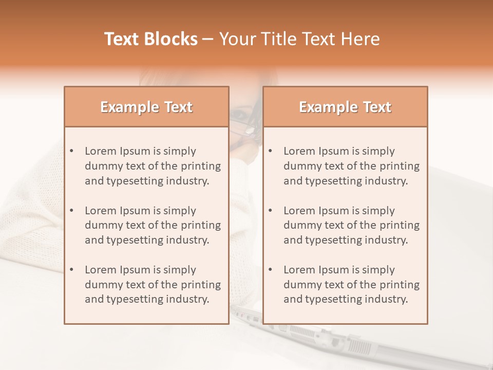 A Woman Sitting At A Table With A Laptop Computer PowerPoint Template