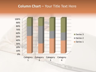 A Woman Sitting At A Table With A Laptop Computer PowerPoint Template