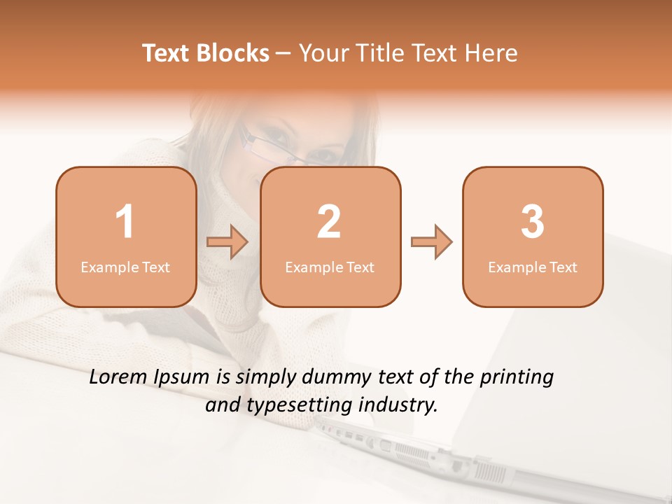 A Woman Sitting At A Table With A Laptop Computer PowerPoint Template