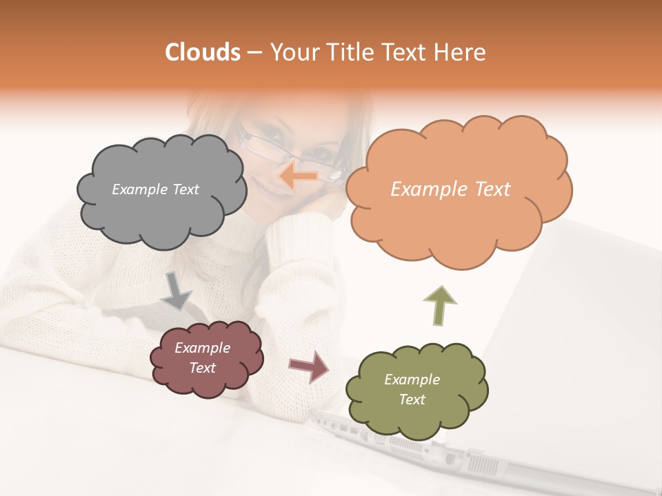 A Woman Sitting At A Table With A Laptop Computer PowerPoint Template
