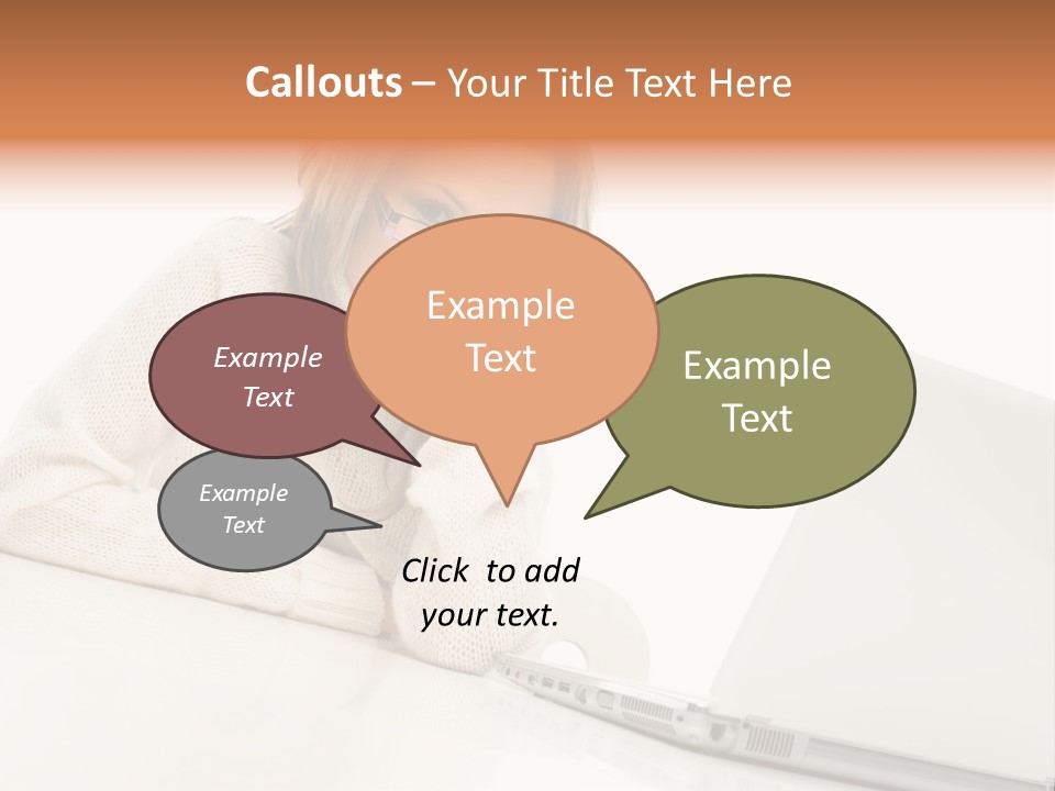 A Woman Sitting At A Table With A Laptop Computer PowerPoint Template