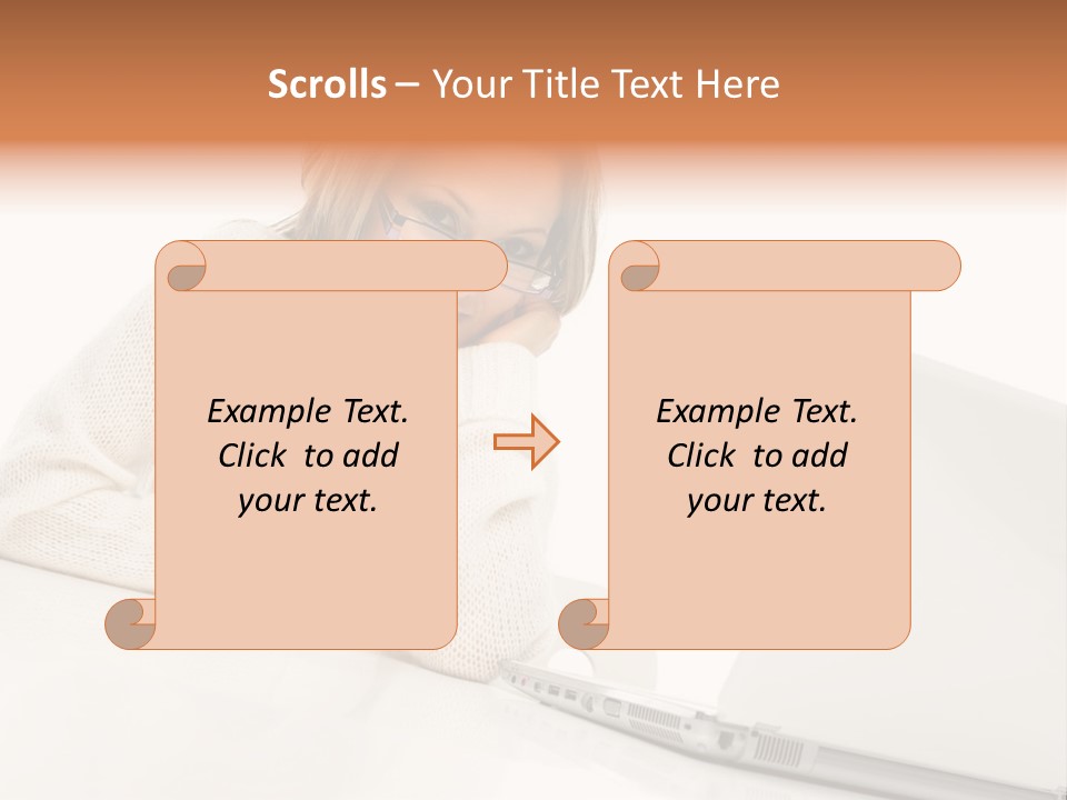 A Woman Sitting At A Table With A Laptop Computer PowerPoint Template
