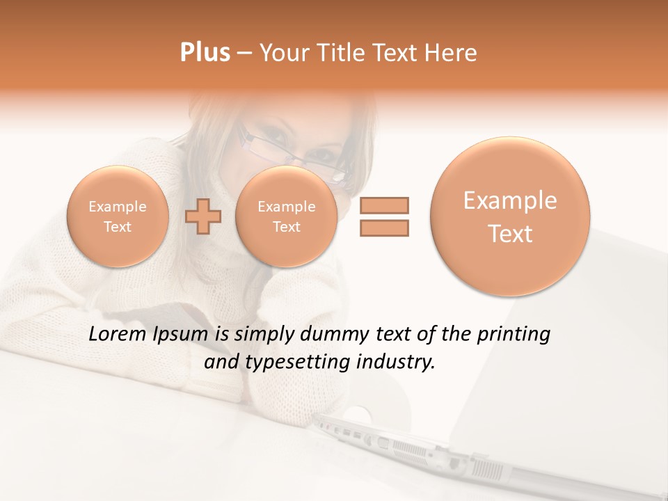 A Woman Sitting At A Table With A Laptop Computer PowerPoint Template