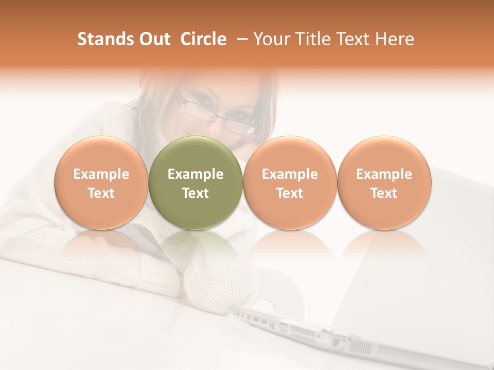 A Woman Sitting At A Table With A Laptop Computer PowerPoint Template