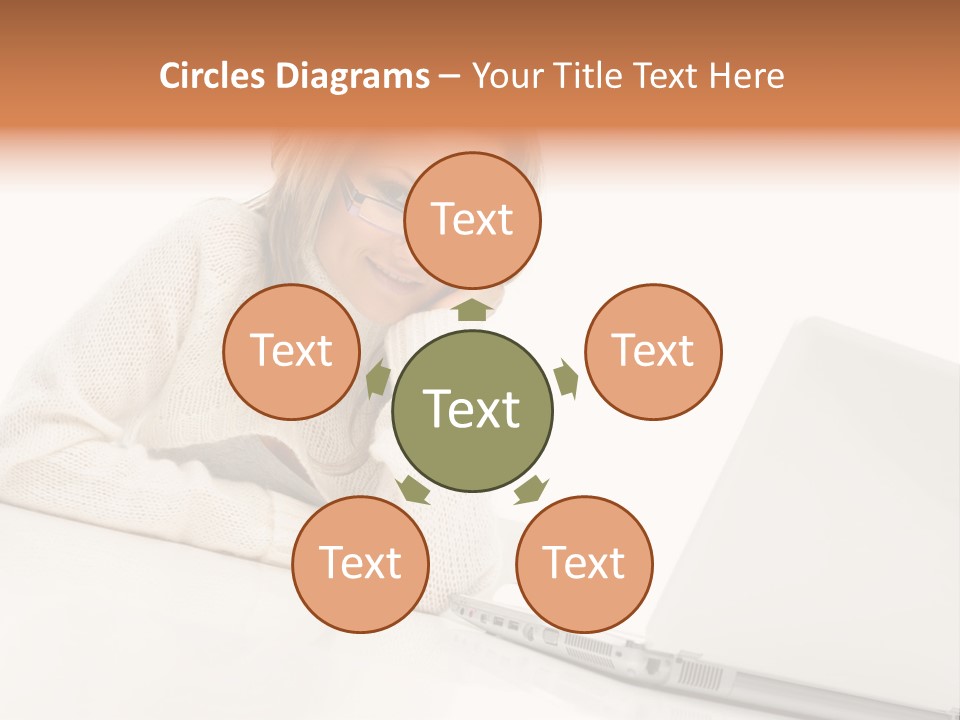 A Woman Sitting At A Table With A Laptop Computer PowerPoint Template