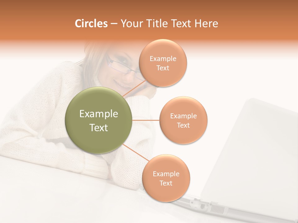 A Woman Sitting At A Table With A Laptop Computer PowerPoint Template