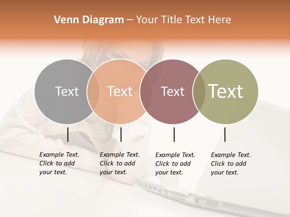 A Woman Sitting At A Table With A Laptop Computer PowerPoint Template