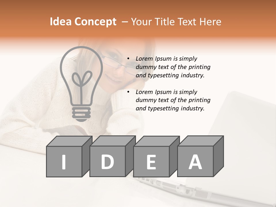 A Woman Sitting At A Table With A Laptop Computer PowerPoint Template