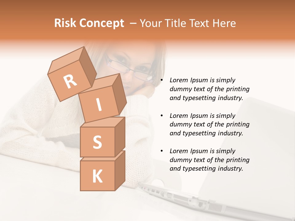 A Woman Sitting At A Table With A Laptop Computer PowerPoint Template