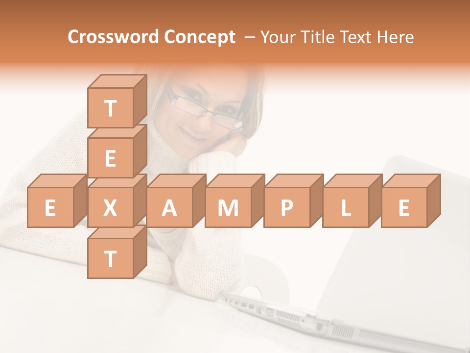 A Woman Sitting At A Table With A Laptop Computer PowerPoint Template