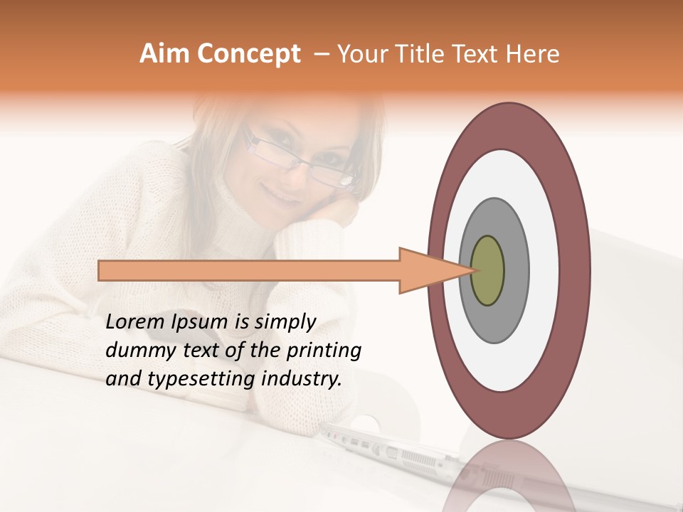 A Woman Sitting At A Table With A Laptop Computer PowerPoint Template