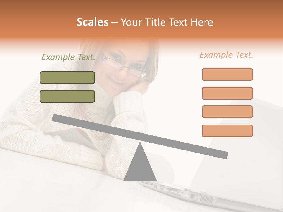 A Woman Sitting At A Table With A Laptop Computer PowerPoint Template