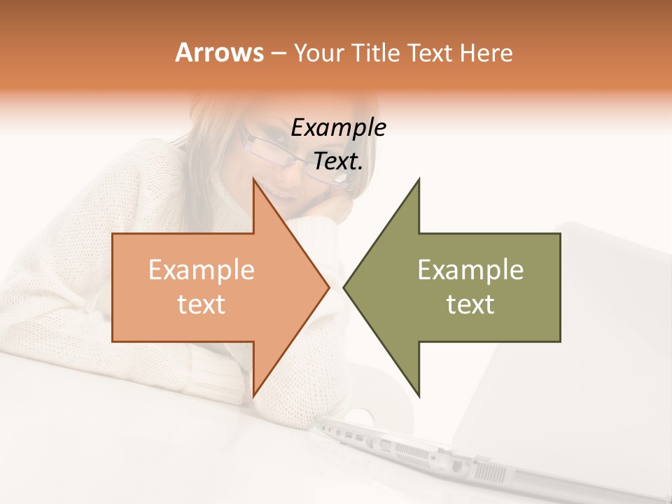 A Woman Sitting At A Table With A Laptop Computer PowerPoint Template