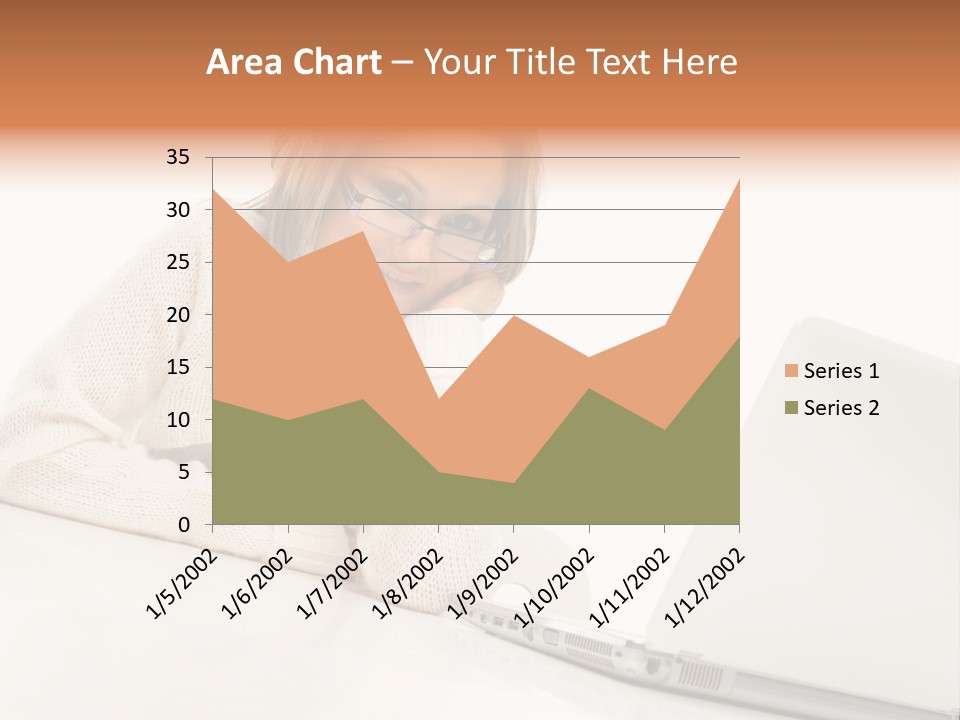 A Woman Sitting At A Table With A Laptop Computer PowerPoint Template
