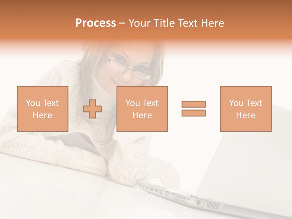A Woman Sitting At A Table With A Laptop Computer PowerPoint Template