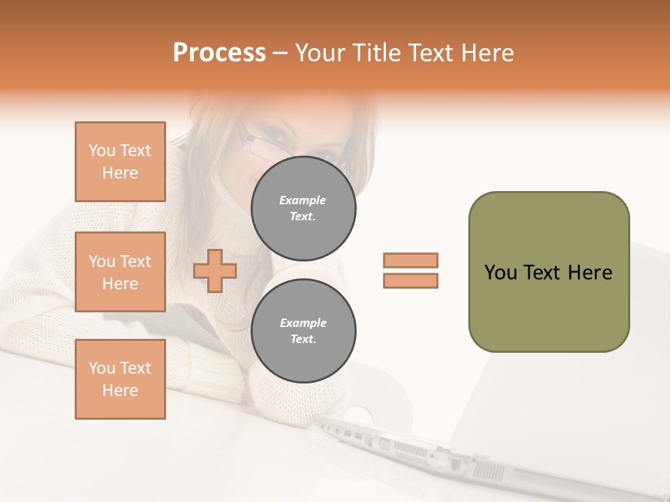 A Woman Sitting At A Table With A Laptop Computer PowerPoint Template