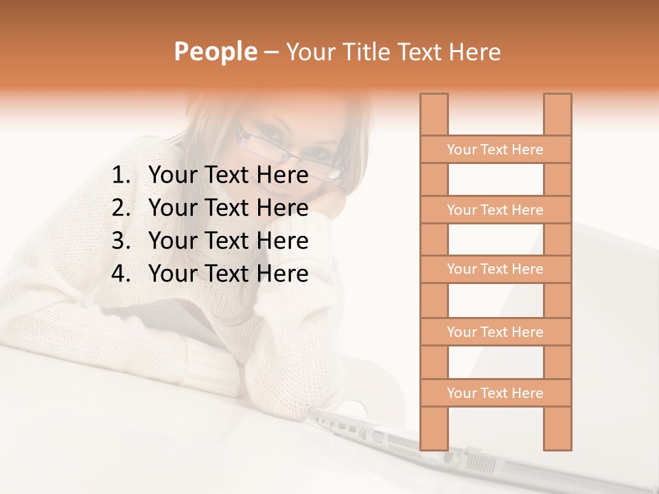 A Woman Sitting At A Table With A Laptop Computer PowerPoint Template